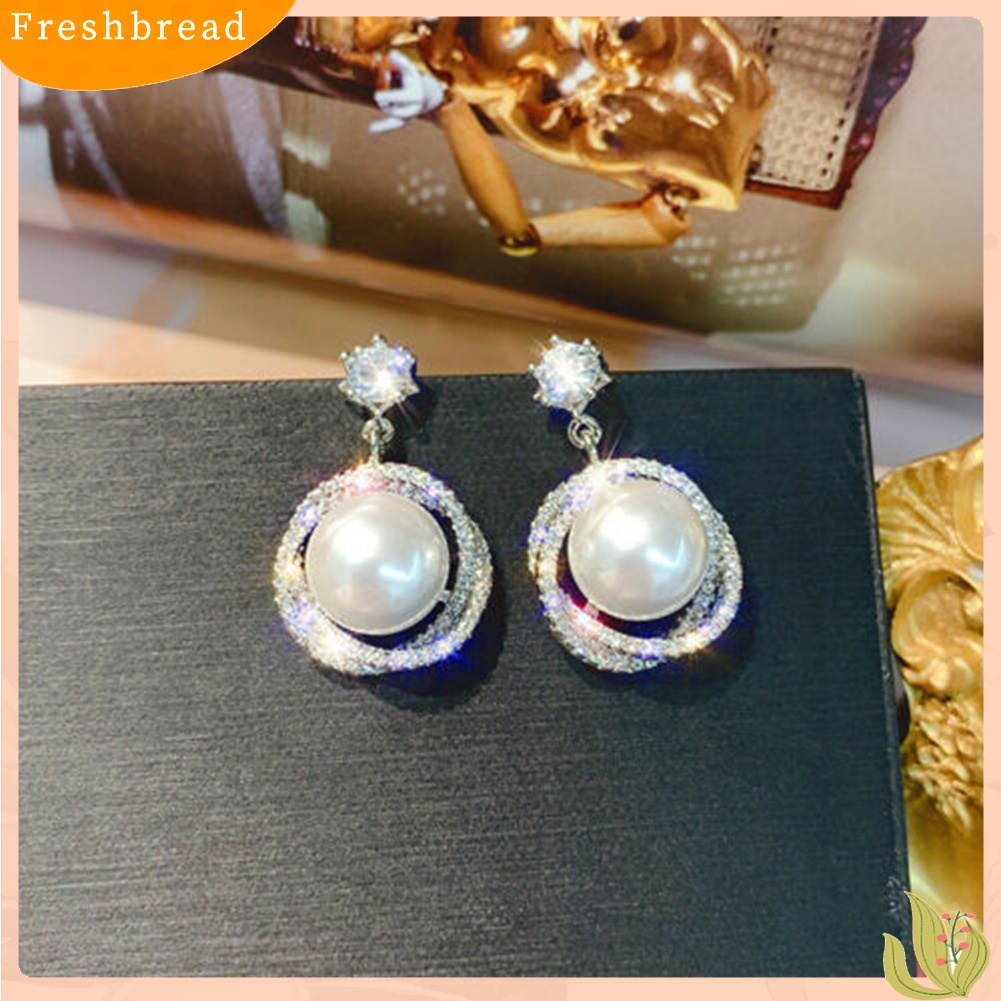 &lt; Freshbread &gt; Wanita Elegan Berlian Imitasi Mutiara Imitasi Lingkaran Menjuntai Ear Stud Earrings Perhiasan Hadiah