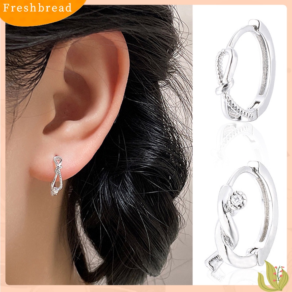 &lt; Freshbread &gt; 1Pc Anting Hoop Temperamen Elegan Dipoles Hypoallergenic High-gloss Fashion Perhiasan Tembaga Memutar Simpul Wanita Huggie Earring Untuk Pacaran