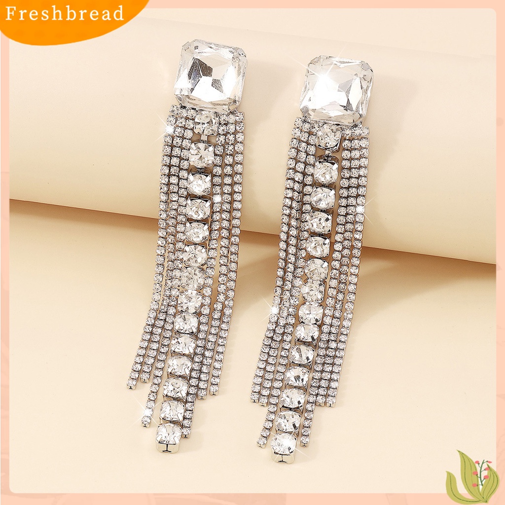 &lt; Freshbread &gt; 1pasang Anting Menjuntai Bohemian Rumbai Panjang Berlebihan Berkilau Geometris Hias Hadiah Kristal Imitasi Hias Drop Earrings Charm Perhiasan Untuk Perjamuan