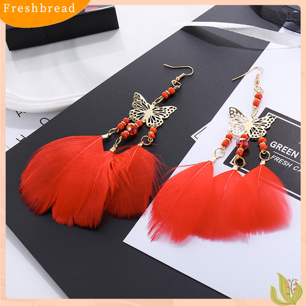 &lt; Freshbread &gt; 1pasang Lady Earrings Bulu Sintetis Bohemia Kreatif Jumbai Etnik Menjuntai Earrings Jewelry