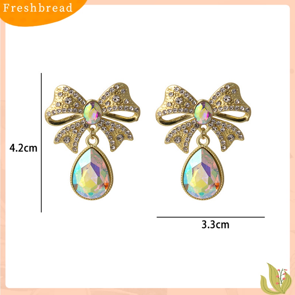 &lt; Freshbread &gt; Anting Menjuntai Warna-Warni Kristal Imitasi Tetesan Air Gaya Vintage Romantis Hadiah Mempesona Berlian Imitasi Ikatan Simpul Ear Studs Untuk Pesta