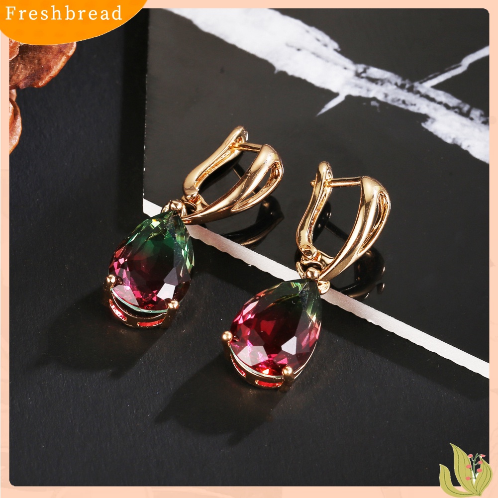 &lt; Freshbread &gt; Christmas Lady Teardrop Faux Gemstone Hias Menjuntai Leverback Earrings Hadiah Xmas