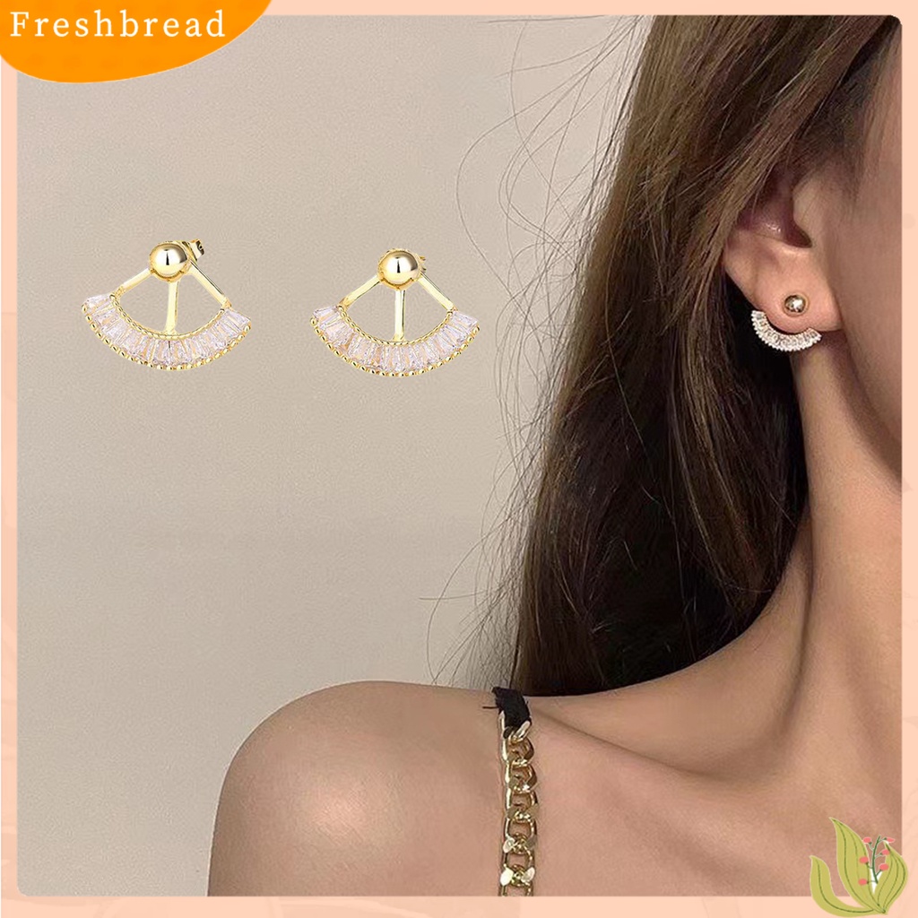 &lt; Freshbread &gt; 1pasang Anting Tusuk Bergigi Dua Cara Memakai Berlian Imitasi Berbentuk Kipas Elegan Dekorasi Aksesori Manik Bulat Wanita Giwang Telinga Untuk Pacaran