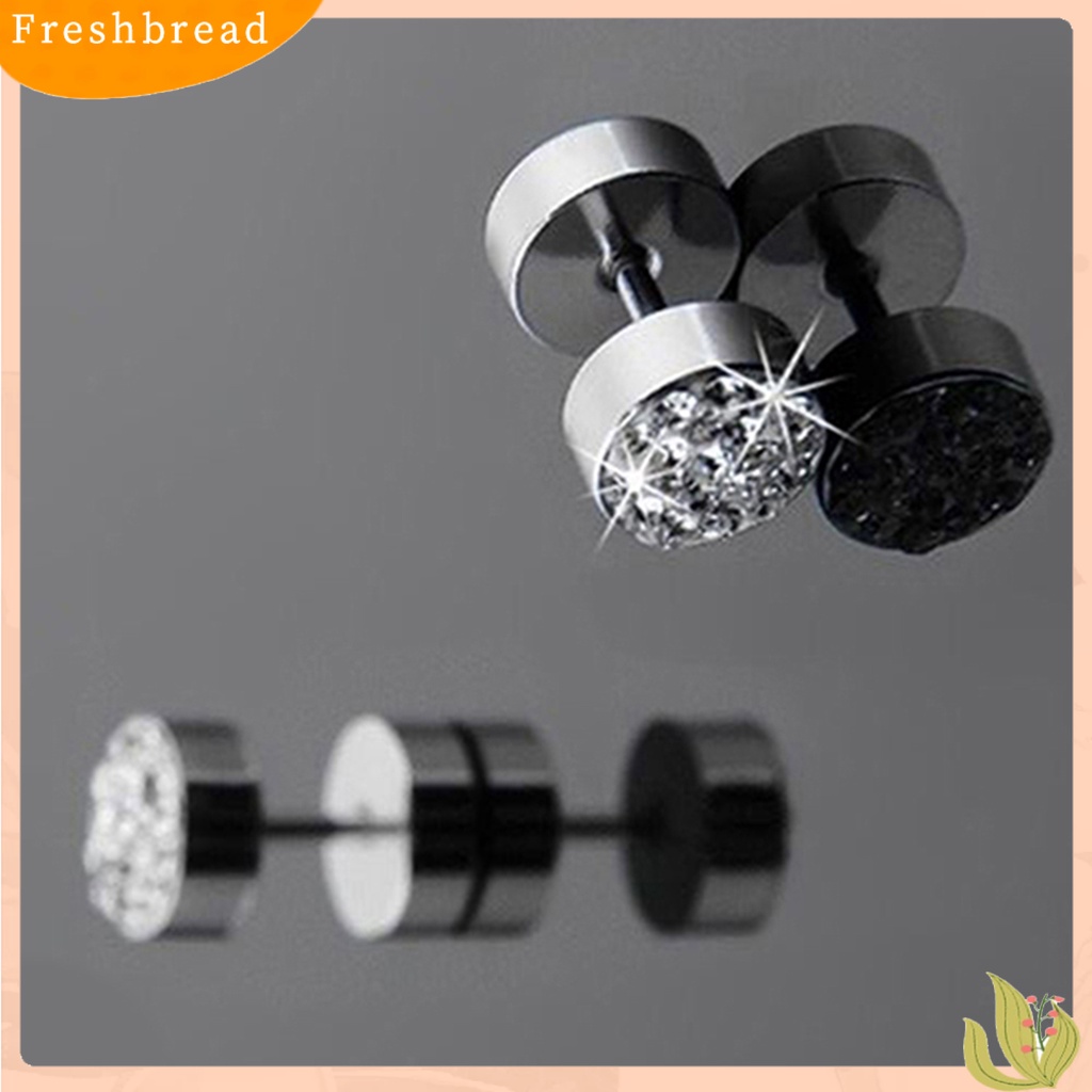 &lt; Freshbread &gt; Ear Studs Rhinestone Decor Anti-Korosi Giwang Telinga Barbel Pria Stainless steel Untuk Pesta