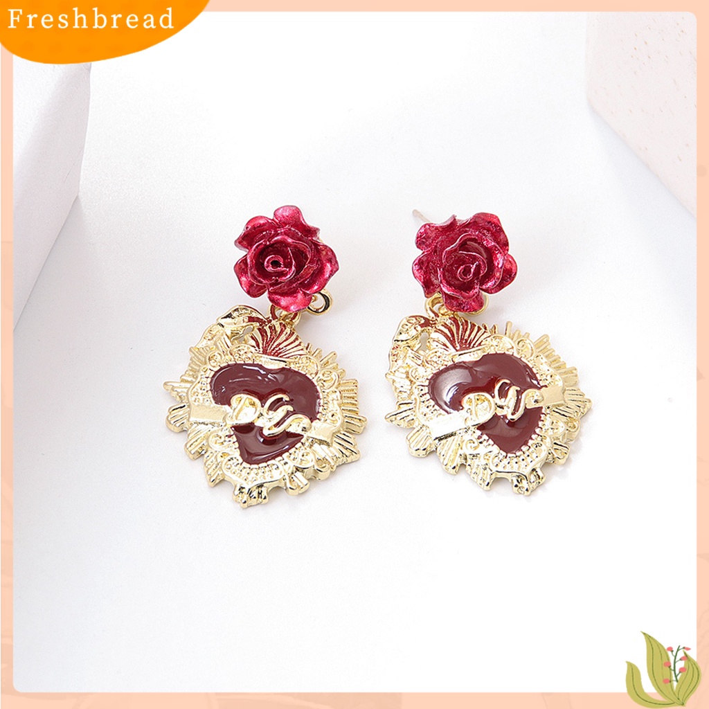 &lt; Freshbread &gt; 1pasang Retro Ear Stud Berlian Imitasi Alloy Rose Design Drop Earrings Aksesoris Telinga