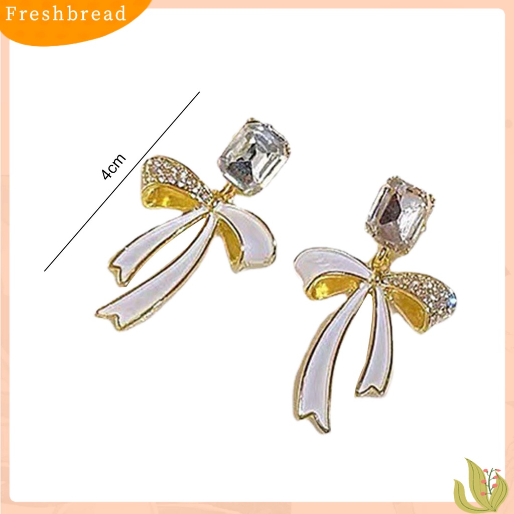 &lt; Freshbread &gt; 1pasang Anting Menjuntai Berlian Imitasi Mengkilap Hias Berkilau Temperamen Geometris Wanita Pita Busur Stud Anting Pesta Perhiasan Hadiah Untuk Pernikahan