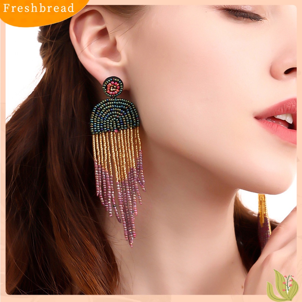 &lt; Freshbread &gt; 1pasang Anting Tusuk Manik-Manik Warna-Warni Jumbai Perhiasan Vintage Manik-Manik Menjuntai Anting Untuk Pacaran