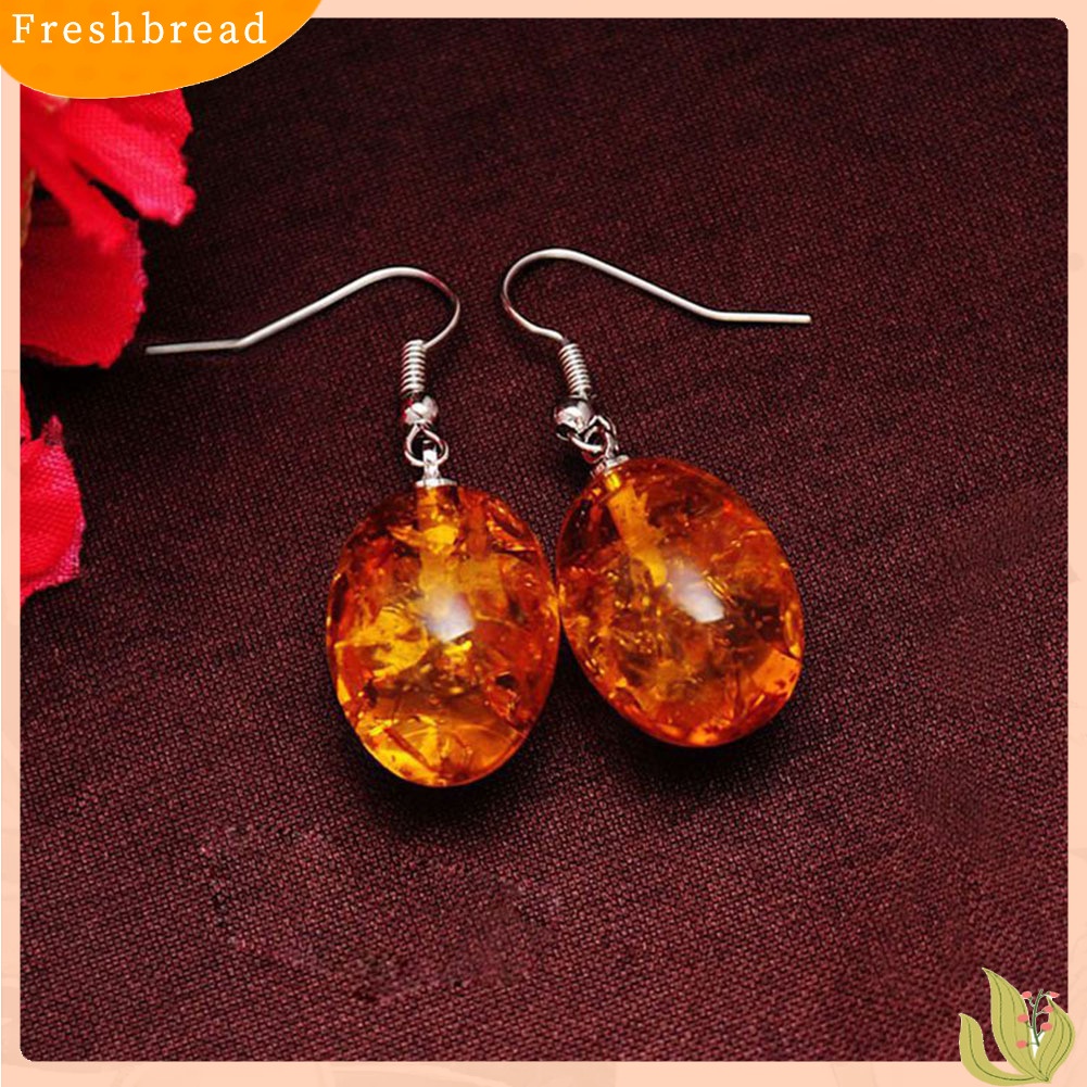 &lt; Freshbread &gt; Vintage Oval Berbentuk Imitasi Amber Menjuntai Kait Anting Wanita Tindik Perhiasan Hadiah