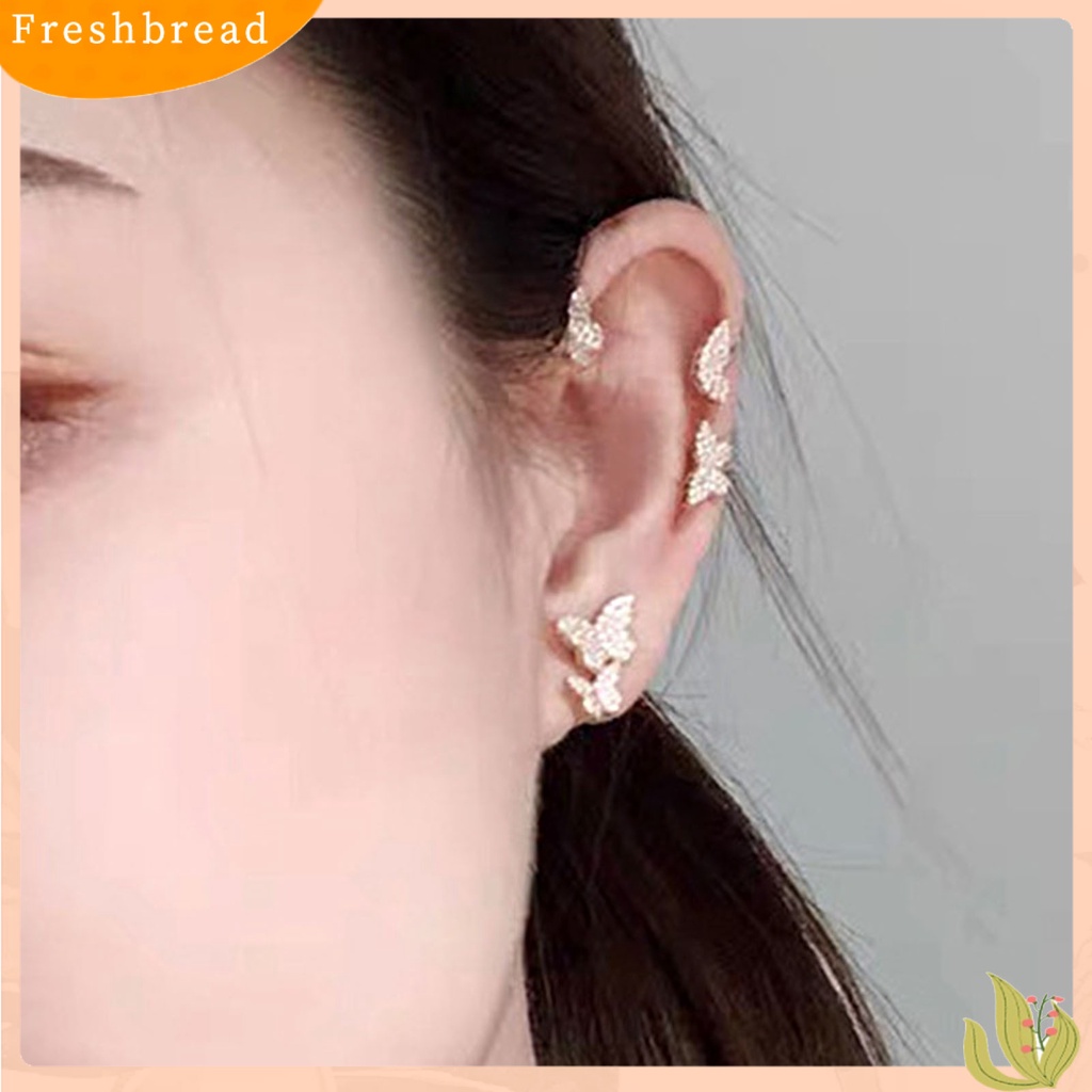 &lt; Freshbread &gt; 1Pc Klip Anting Butterfly Rhinestones Perhiasan Simple Halus Manset Telinga Untuk Pernikahan