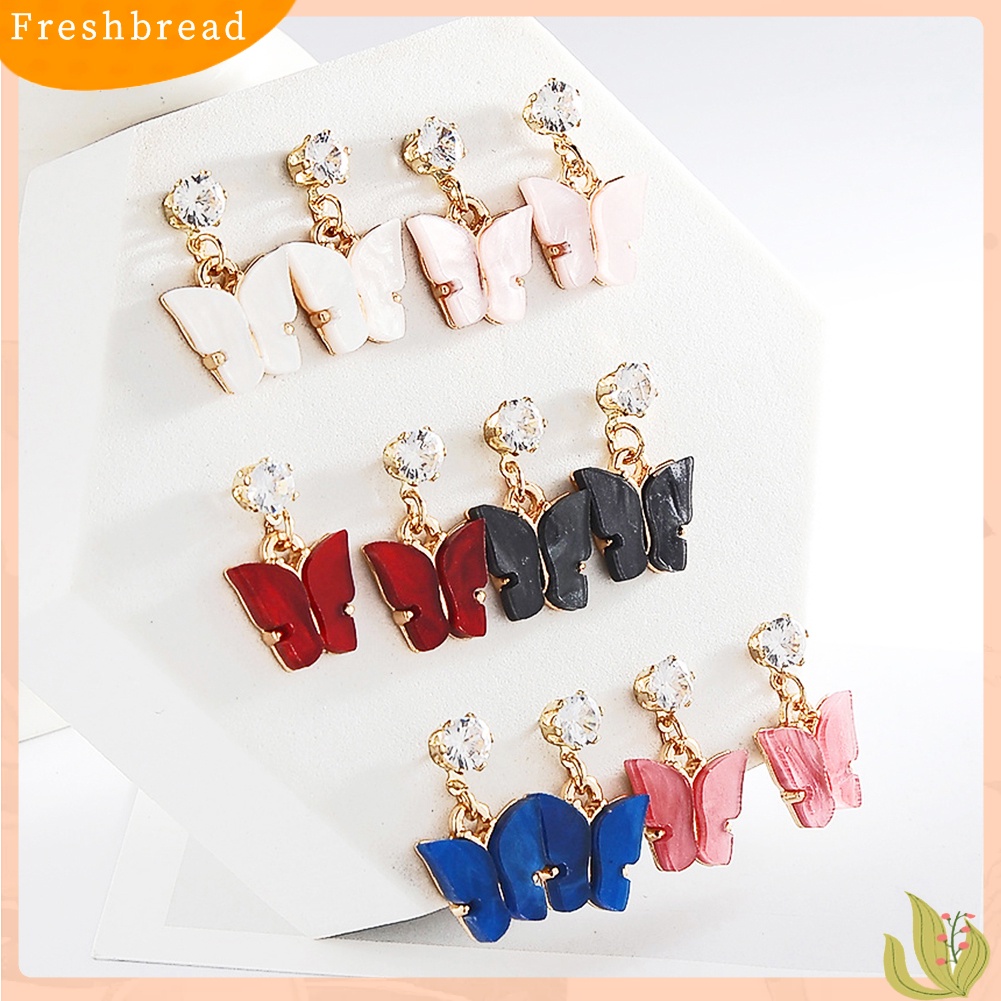 &lt; Freshbread &gt; Wanita Gaya Sederhana Warna-Warni Cubic Zirconia Anting Bentuk Kupu-Kupu Akrilik