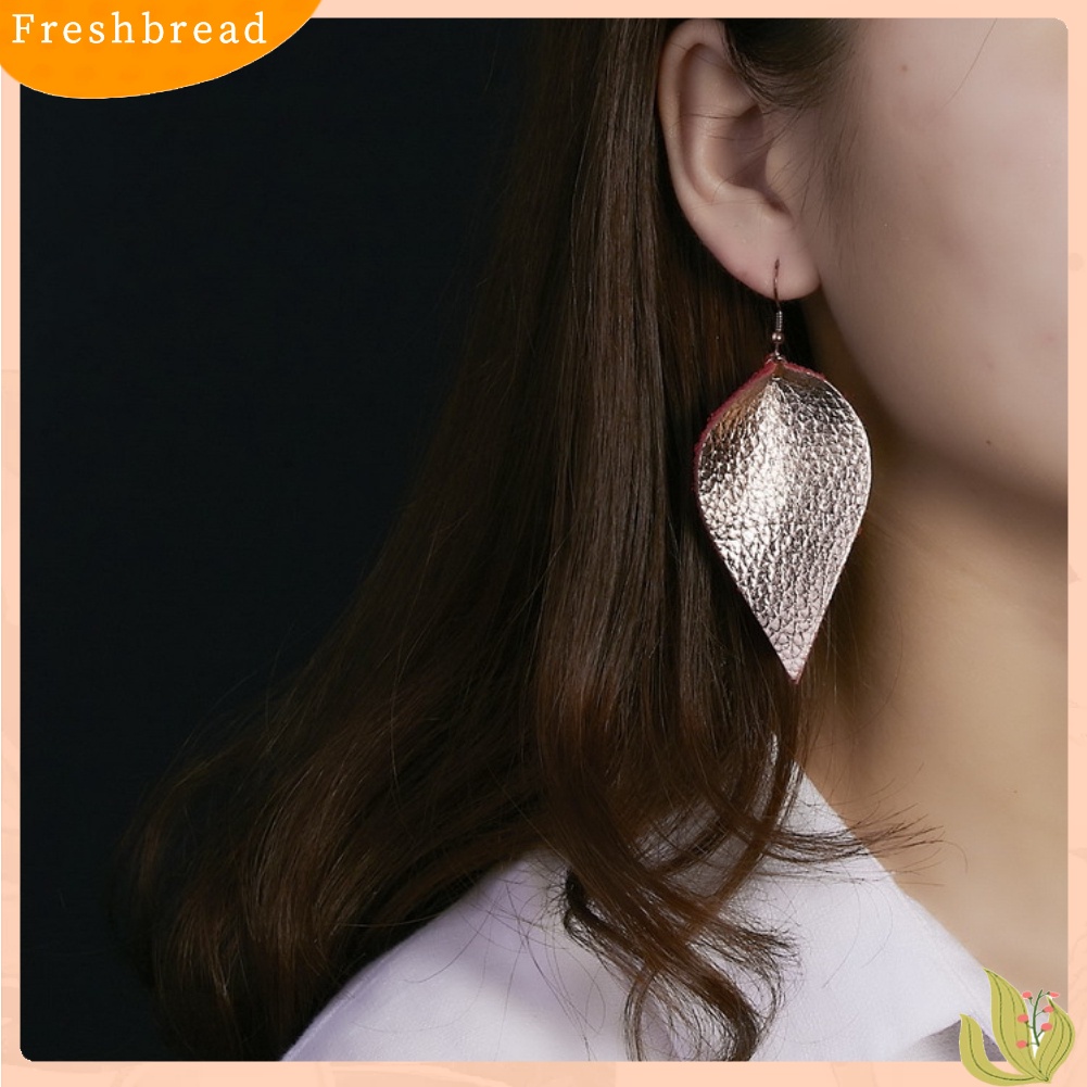 &lt; Freshbread &gt; Punk Wanita Leopard Kulit Imitasi Teardrop Daun Menjuntai Kait Anting Perhiasan Hadiah