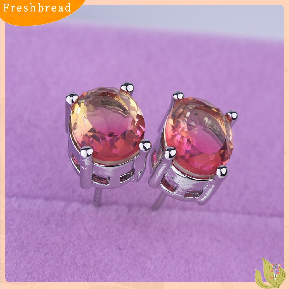 &lt; Freshbread &gt; Wanita Oval Kristal Imitasi Hias Telinga Stud Anting Pernikahan Pertunangan Perhiasan Hadiah