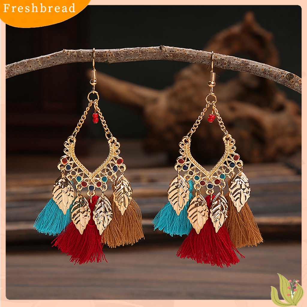 &lt; Freshbread &gt; 1pasang Anting Kait Daun Jumbai Perhiasan Vintage Anting Drop Tahan Lama Untuk Pakaian Sehari-Hari