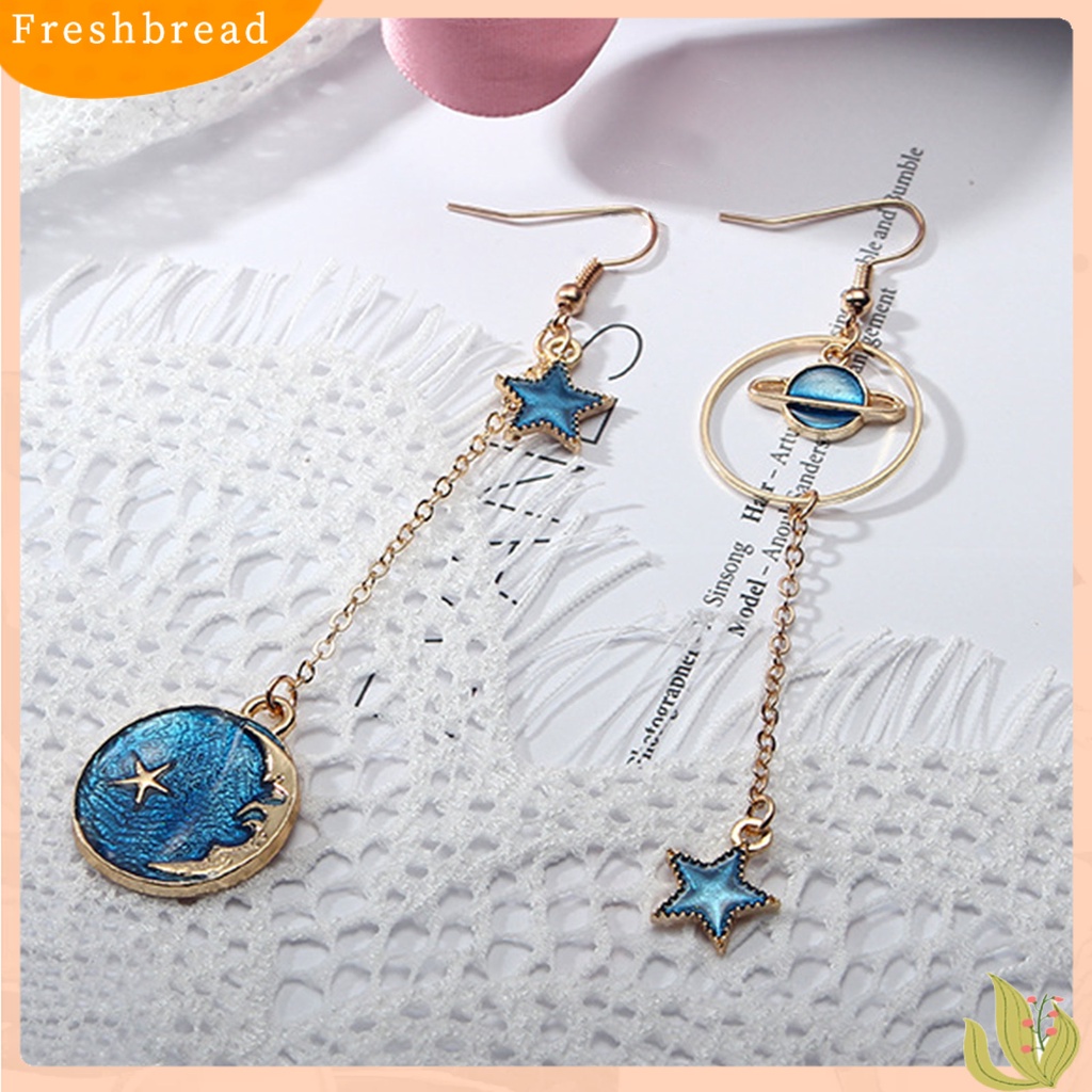 &lt; Freshbread &gt; 1pasang Wanita Drop Earrings Kartun Bulan Bintang Asimetris Perhiasan Planet Liontin Semua Pertandingan Anting Kait Untuk Pakaian Sehari-Hari