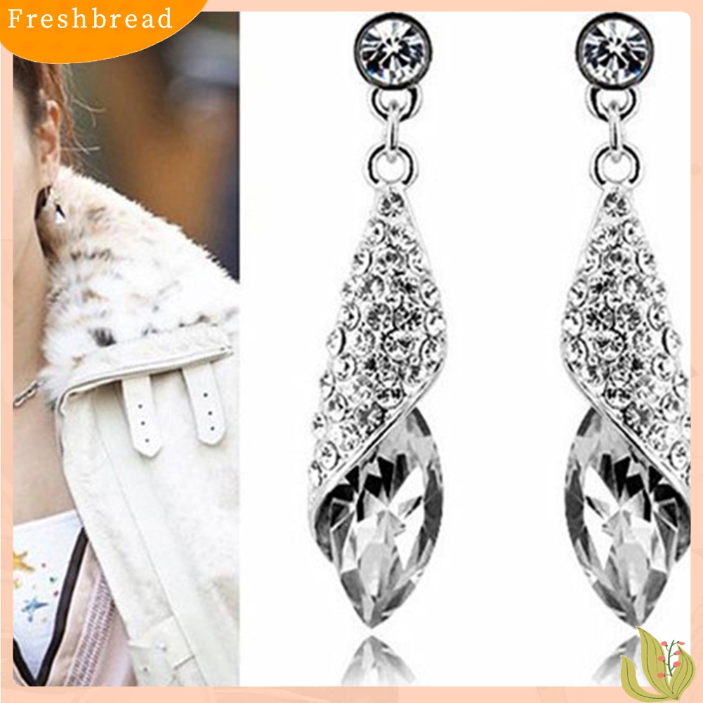 &lt; Freshbread &gt; Fashion Wanita Elegan Berlian Imitasi Mata Teardrop Menjuntai Perak Stud Hook Earrings