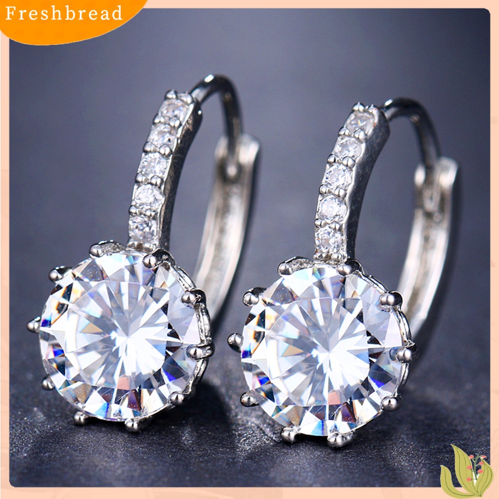 &lt; Freshbread &gt; 1pasang Zirconia Cubic Shining Women Earrings Metal Kecil Bulat Telinga Tetes Perhiasan Aksesoris