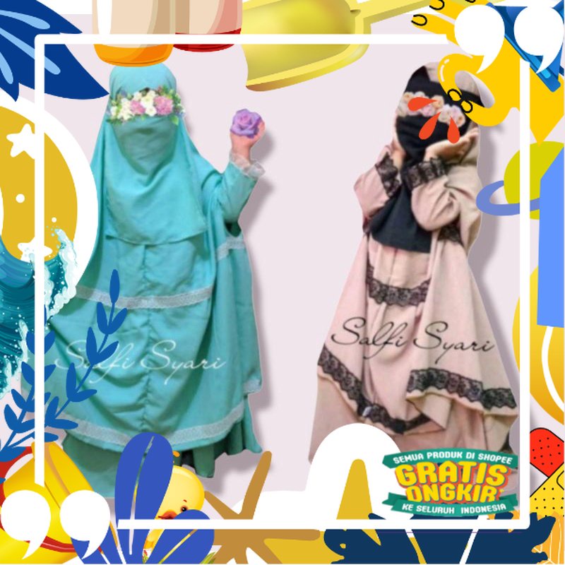 Baju Muslim Anak Cewek Gamis Syari Long Hijab Usia 2 Sampai 13 Tahun Gratis Cadar/ kopel ibu copel c