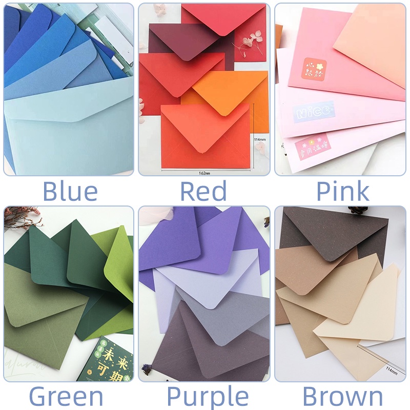 6pcs Amplop Warna-Warni Dengan Sealing Stiker Set Amplop Sastra Sederhana Siswa