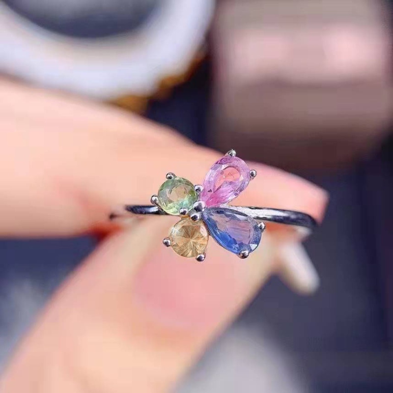 Goldkingdom Aksesoris Perhiasan Fashion Ready Stock Color Tourmaline Ring Ins Wind Super Fairy Design Butterfly Colorful Ring.