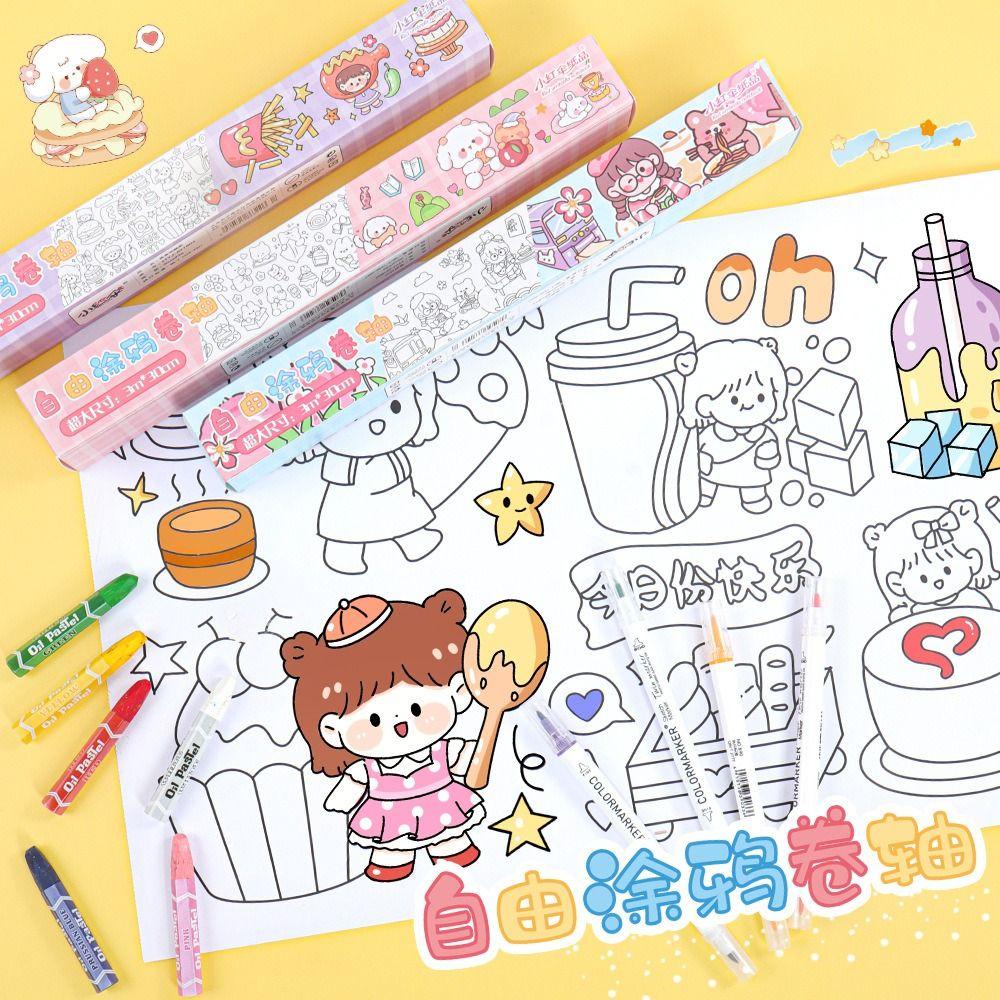 Lanfy Graffiti Scroll Drawing Roll Dewasa Little Artist Gouache Art Mainan Mewarnai Graffiti Scrolls Early Educational Drawing Sticker Kertas Cat Air Kosong Mewarnai Sticker