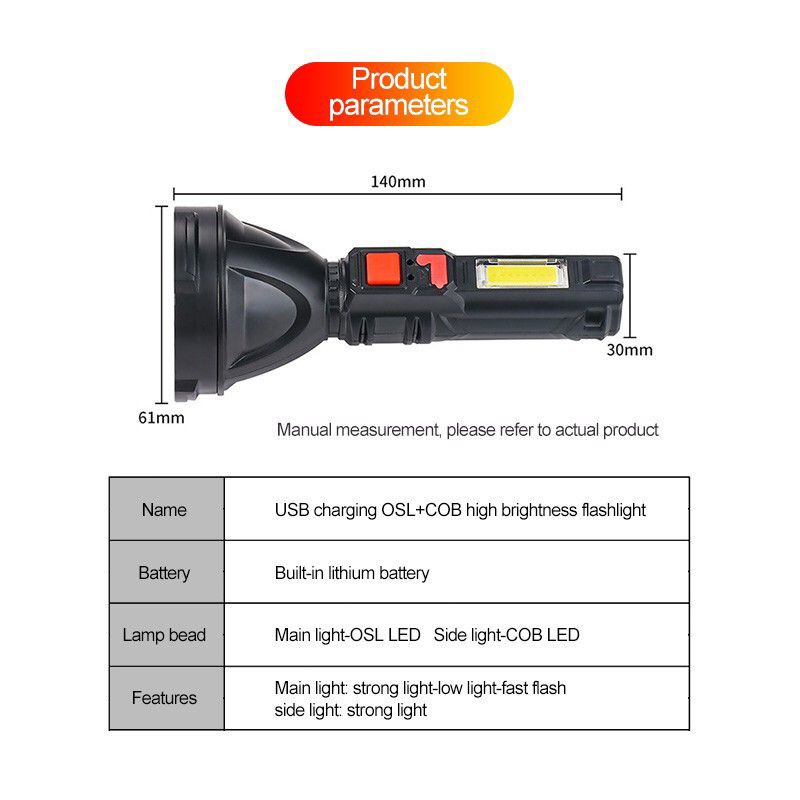 Senter L-830 Senter LED Cas Jarak Jauh Super Terang Anti Air Waterproof Free USB Senter Wajib Punya
