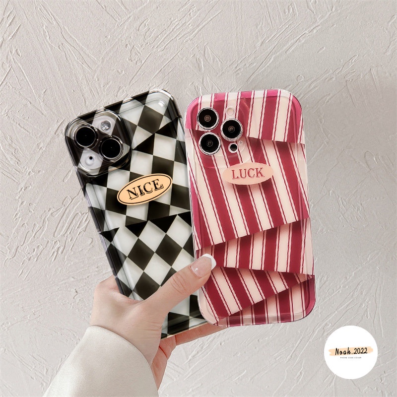 IPHONE Art Stripe Berlian Pola Tidak Teratur Soft Tpu Case Kompatibel Untuk Iphone13 11 14 12 Pro Max 7Plus XR 86s 7 6 Plus XS X Max SE 2020 Pasangan Shockproof Airbag Phone Cover