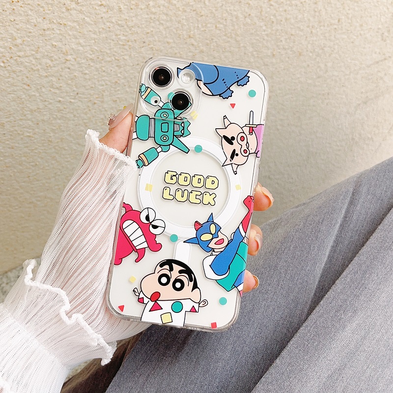 IPHONE Untuk Iphone14 13 12 11 Pro Max Magnetik Transparan Kartun Lucu Crayon Shin Chan Telepon Soft case