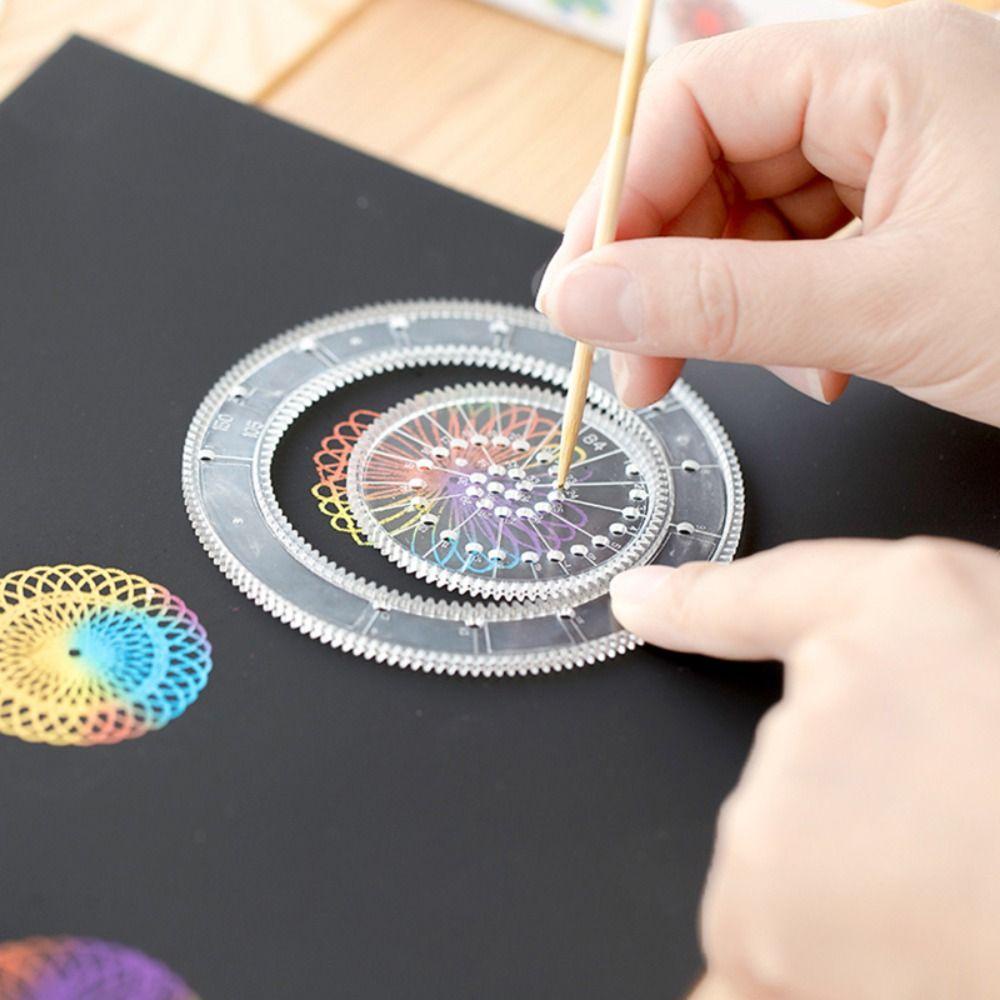 REBUY Rebuy Spirograph Drawing Toys Set Lucu Menggambar Aksesoris Interlocking Gears Wheels Geometric Ruler Toy Desain Spiral Roda Edukasi Menggambar Mainan Roda Drawing Tools