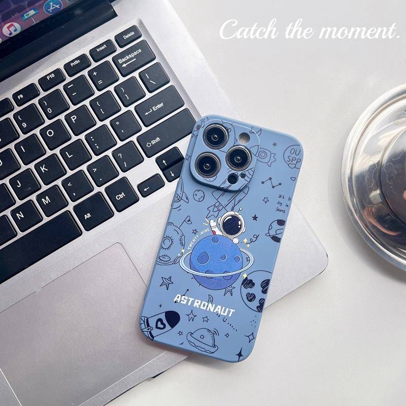 IPHONE Sisi Motif Kapal Astronot Soft Case iP Iphone7 8 14+Plus SE 2020 X XR XS Max11 12 13 Pro Max FTD Casing Apple