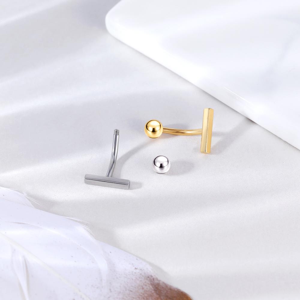 1pc 14G/16G Stainless Steel T Bentuk Cincin Pusar Perut Kristal Tindik Pusar Tubuh Terbalik Melengkung Barbel Pusar