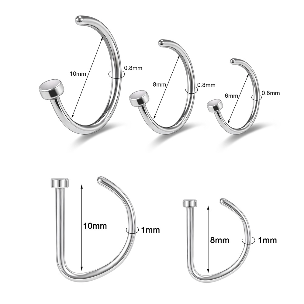 1pc D Shape Stainless Steel Tindik Hidung Bentuk C Cincin Hidung Melengkung Barbells Septum Tindik Helix Tulang Rawan Hoop Earrings