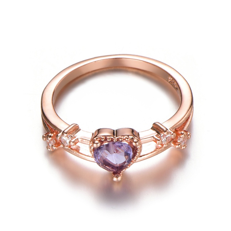 Goldkingdom Aksesoris Perhiasan Fashion Ready Stock Cincin Berbentuk Hati Kristal Ungu Lapis Emas Mawar