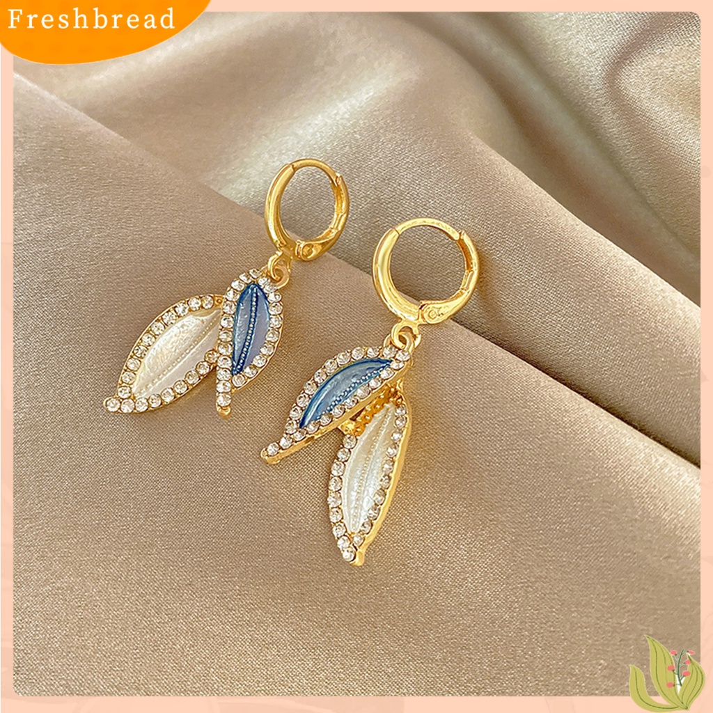 {In Stock} 1pasang Anting Menjuntai Gaya Retro Elegan Temperamen Hadiah Berkilau Berlian Imitasi Daun Biru Wanita Drop Earrings Perhiasan Aksesoris