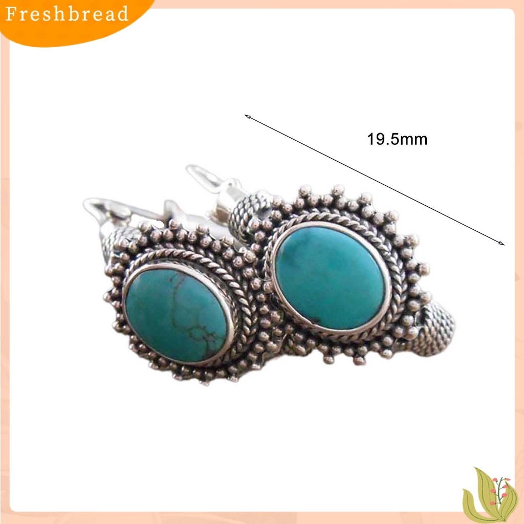 {In Stock} 1pasang Anting Hoop Tindik Oval Ukir Unik Biru Turquoise Bohemia Retro Earrings Aksesoris Perhiasan