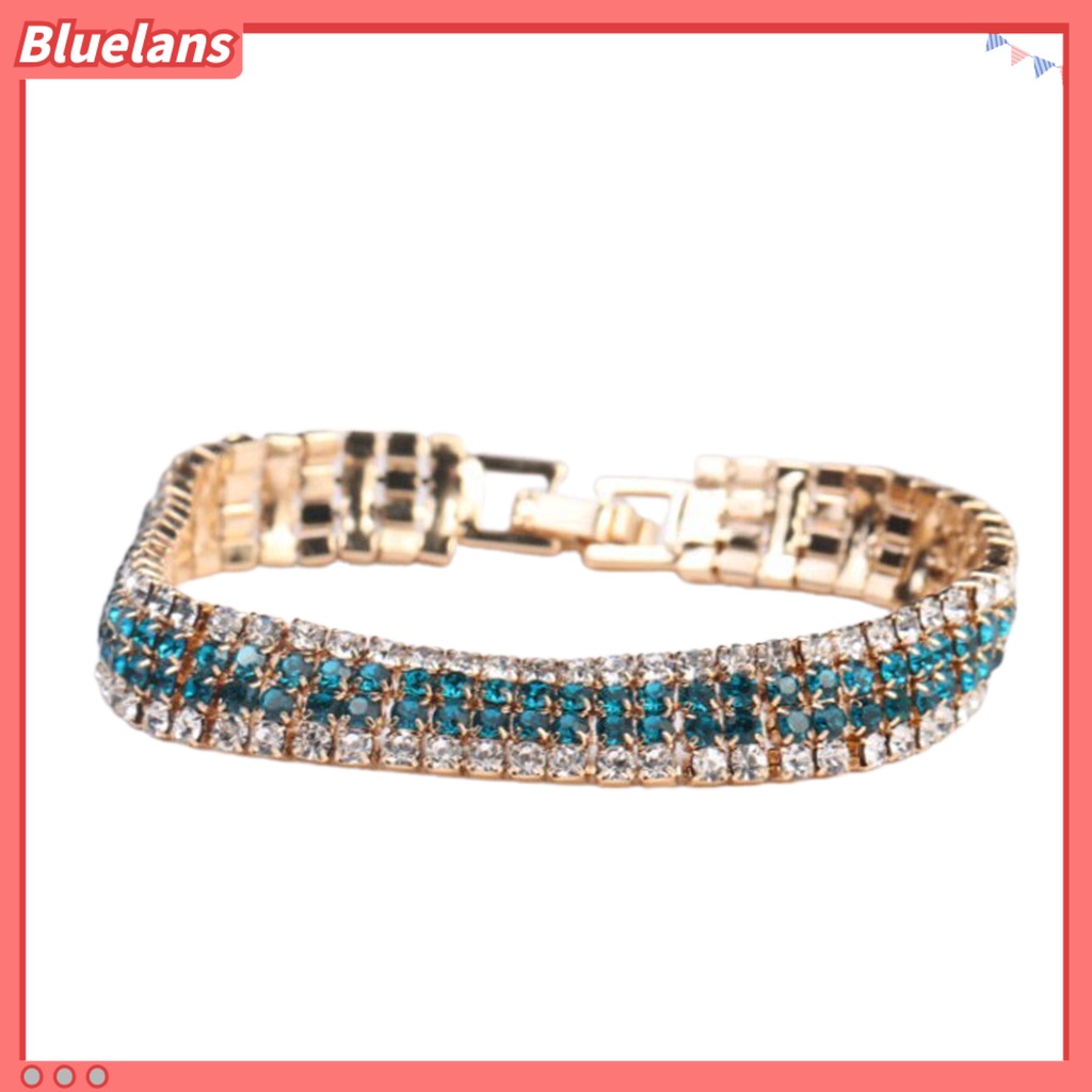 {In Stock} Berlian Imitasi Mewah Wanita Gelang Tembaga Mengkilap Empat Baris Rantai Gelang Perhiasan Aksesori