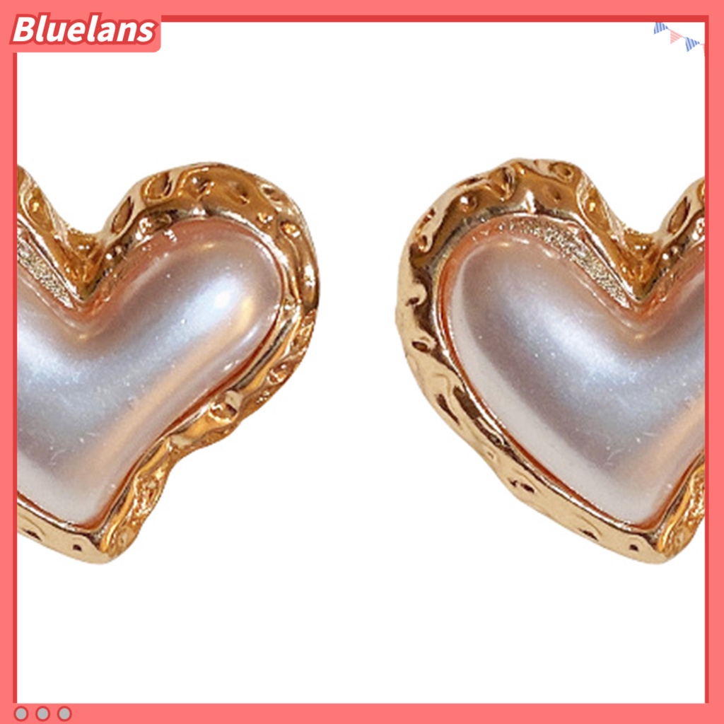 {In Stock} Women Ear Studs Gradient Heart-Berbentuk Cahaya Mewah Perak Wanita Kepribadian Fashion Faux Pearl Stud Earrings Pakaian Sehari-Hari