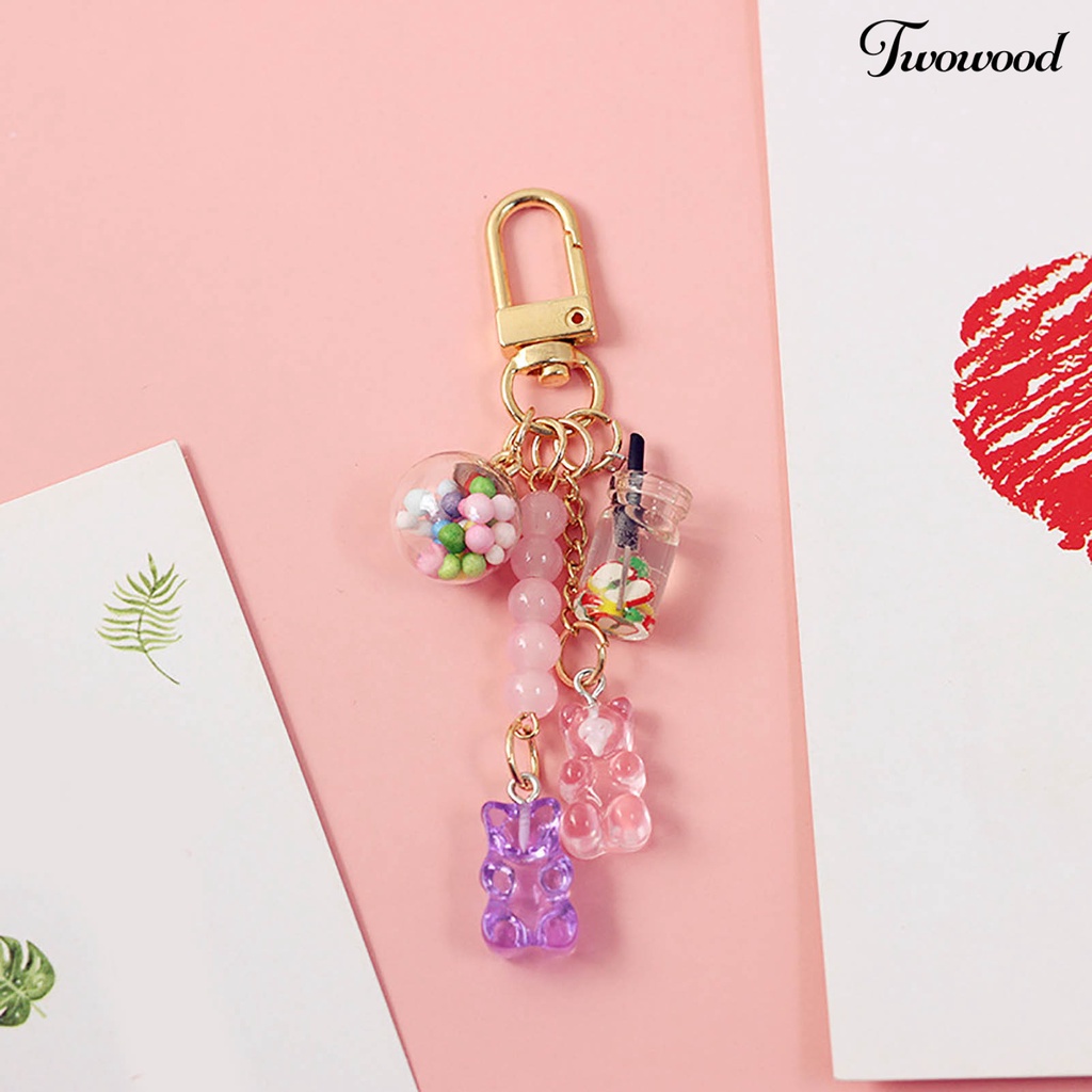 Twowood Kunci Cincin Manik-Manik Berwarna Cerah Tekstur Halus Warna Permen INS Kartun Gummy Bear Tas Liontin Perhiasan Hadiah