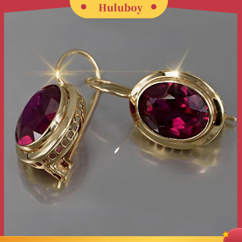 {Ready Stock} 1pasang Merah Berlian Imitasi Wanita Anting Oval Alloy Berongga Shiny Klip Anting Perhiasan Pernikahan