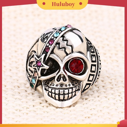{Ready Stock} Unisex Fashion Gaya Punk Tengkorak Bintang Berlian Imitasi Bertatahkan Hadiah Kekasih Cincin Perhiasan