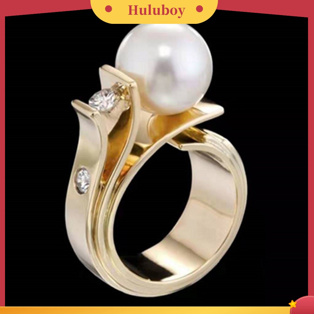 {Ready Stock} Fashion Wanita Mutiara Imitasi Berlian Imitasi Bertatahkan Jari Cincin Hadiah Perhiasan Pernikahan