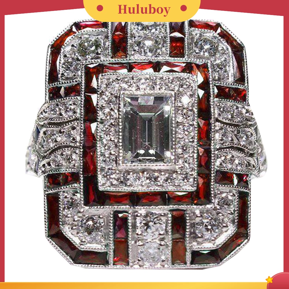 {Ready Stock} Pernikahan Pertunangan Wanita Retro Cubic Zirconia Bertatahkan Perhiasan Cincin Jari Persegi