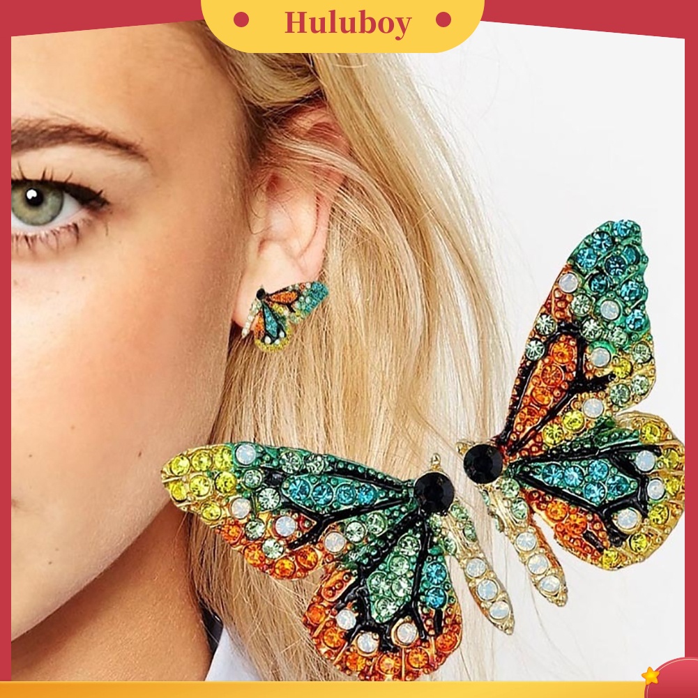 {Ready Stock} Fashion Wanita Multicolor Berlian Imitasi Kupu-Kupu Telinga Stud Earrings Perhiasan Pesta