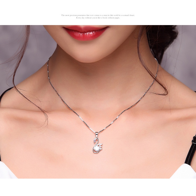 Goldkingdom Fashion Perhiasan Aksesoris Ready Stock Perak Berlapis Fantasi Swan Liontin Vintage Kalung Dengan Kerah Rantai Kalung