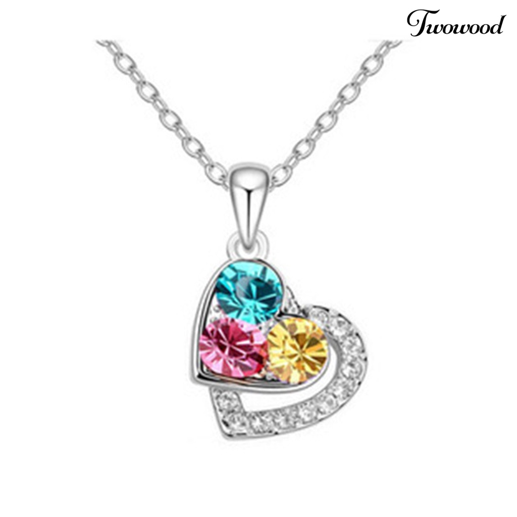 Twowood 1set Wanita Set Perhiasan Shiny Colorful Full Rhinestones Geometris Berkilau Hias Hadiah Anniversary Cinta Bentuk Hati Liontin Kalung Stud Anting Set Aksesori Fashion