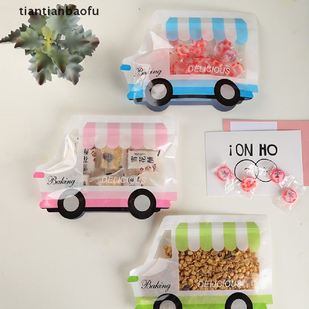 [tiantianbaofu] 10 Pcs Mobil Berbentuk Kartun Cookies Ziplock Bag Candy Bags DIY Hadiah Kemasan Kantong Butik