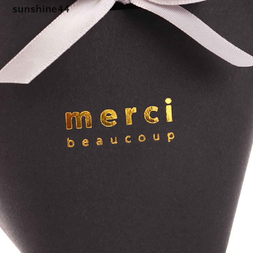 Sunshine 5pcs Kelas Atas Hitam Putih Bronzing &quot;Merci&quot; Candy Box DIY Kotak Hadiah Nikmat Pernikahan ID