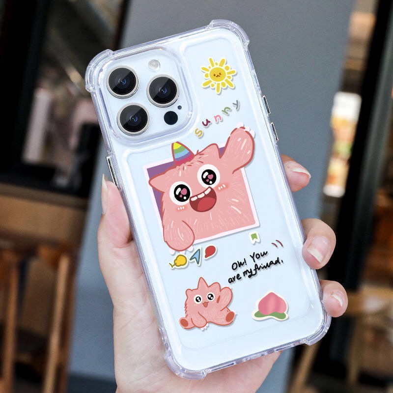 IPHONE Soft Shockproof Case Kompatibel Untuk Iphone11 14 13 12 Pro Max XS Max X XR 7 +8 6 6S Plus Casing Monster Transparan TPU Unik Tombol Cover Pelindung Kamera