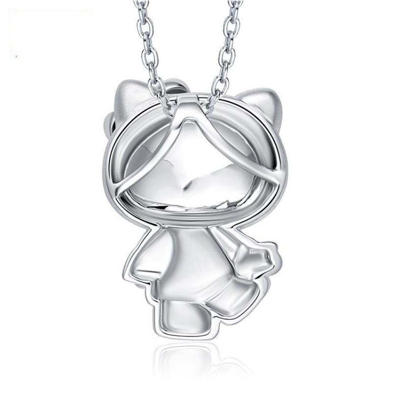 Goldkingdom Aksesoris Perhiasan Fashion Ready Stock Perak Disepuh Kitty Kucing Liontin Korea Retro Kalung