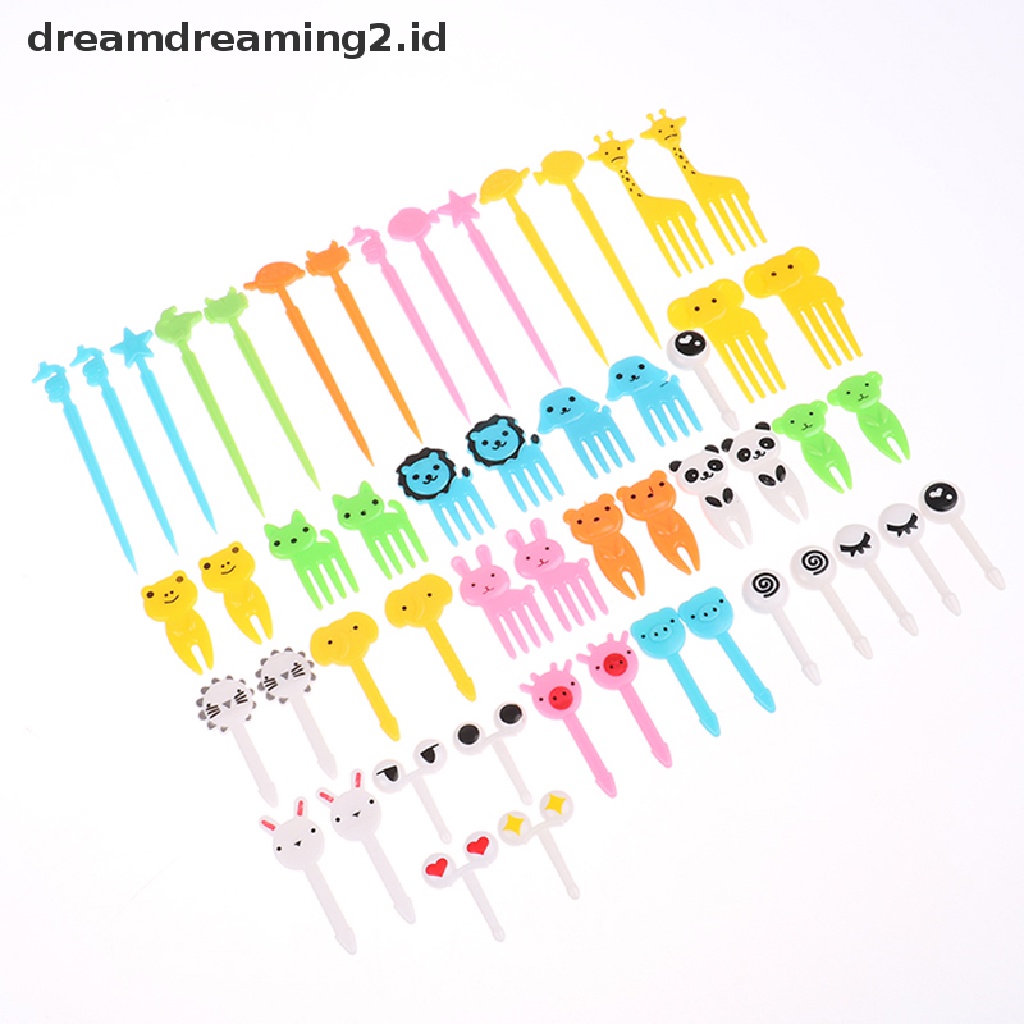 (hot) 52pcs Mini Kartun Hewan Buah Garpu Anak Dessert Fork Dekorasi Pesta//