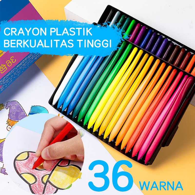 

FH.ID Krayon 6/12/24/36 warna/crayon set/krayon set/perlengkapan sekolah/Non Toxic Crayon Triangular Crayon Lab Triangle Crayon Plastik Anti Kotor Tangan